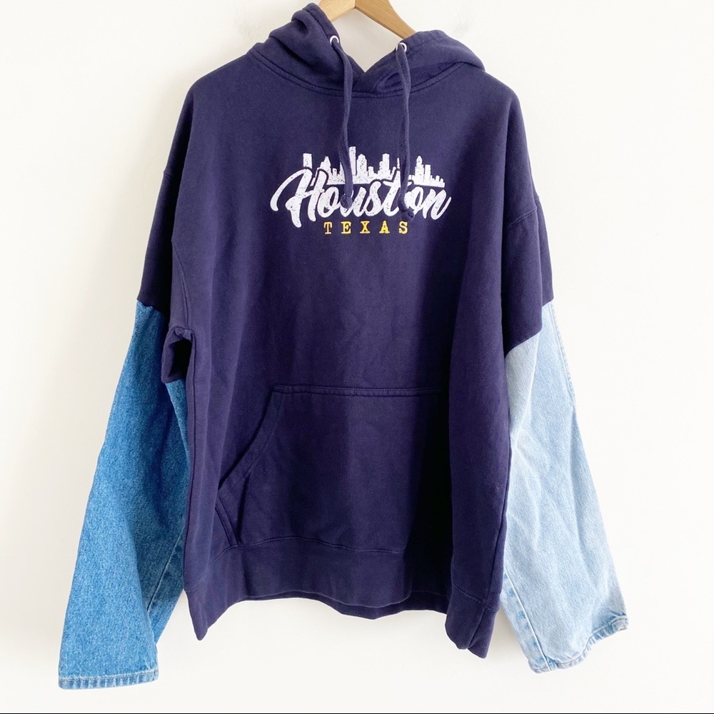 UO Urban Renewal Houston Texas Y2K Denim sleeve hoodie